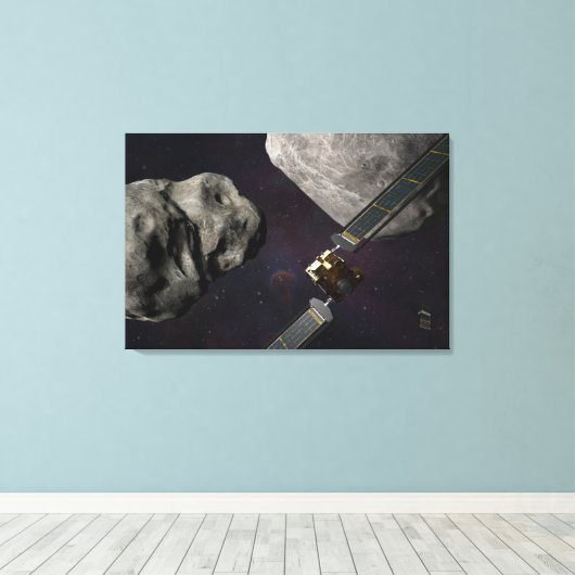 DART-ruimteschip en de Liciacube vóór de botsing Canvas Afdruk (Insitu (Houten vloer))