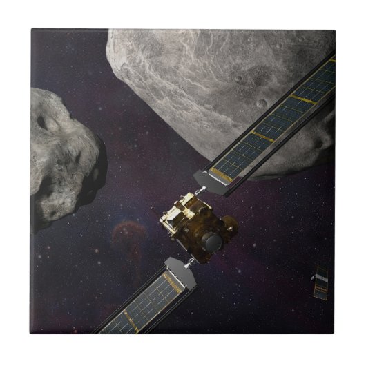 DART-ruimteschip en de Liciacube vóór de botsing Tegeltje (Voorkant)