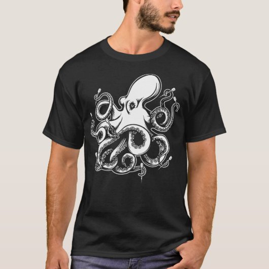 Dart Spelen Octopus met darts Dart speler T-shirt (Voorkant)