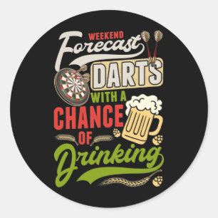 Dart Throwing Dartboard 180 Darts and Beer Ronde Sticker