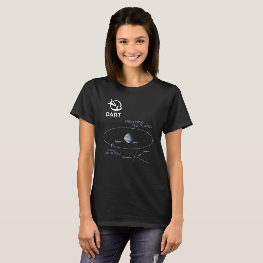 DART trajectory Defending The Planet Impact date T-shirt (Voorkant volledig)