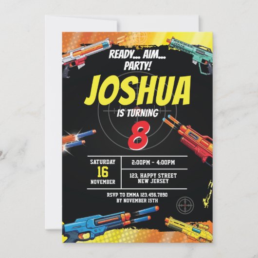 Dart War Game Verjaardag Uitnodiging. pistool spel Kaart (Voorkant)