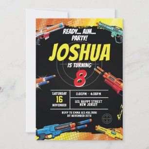 Dart War Game Verjaardag Uitnodiging. pistool spel Kaart