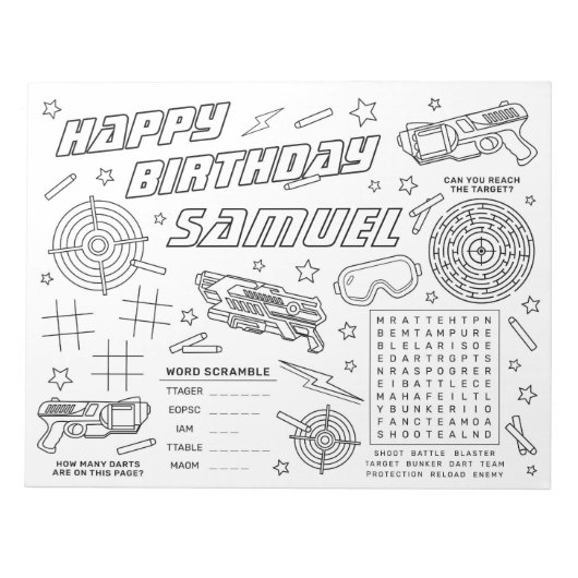 Dart War verjaardagsfeestje kleuren en activiteit Notitieblok (Voorkant)