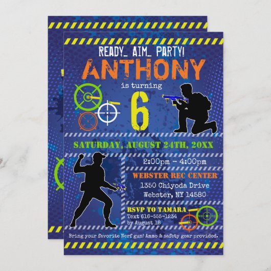 Dart Wars Party Blaster Pistool Verjaardag Kaart (Voorkant / Achterkant)