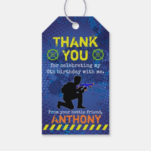 Dart Wars Party Dart Pistool Verjaardag Cadeaulabel (Voorkant)