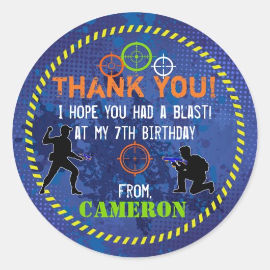 Dart Wars Party Dart Pistool Verjaardag Ronde Sticker (Voorkant)