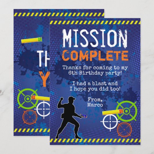 Dart Wars Verjaardagsfeest Dank je kaart (Voorkant / Achterkant)