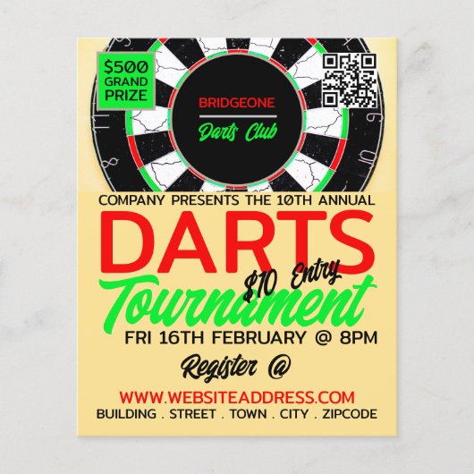 Dartboard Design, Darts Toernooi Adverteren Flyer (Voorkant)