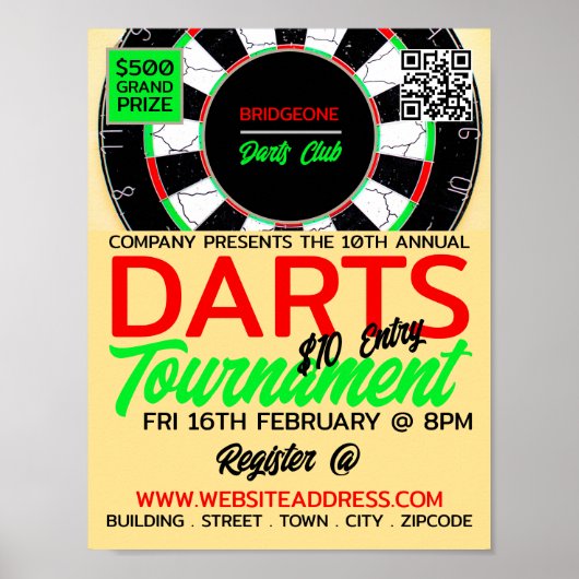 Dartboard Design, Darts Toernooi Adverteren Poster (Voorkant)