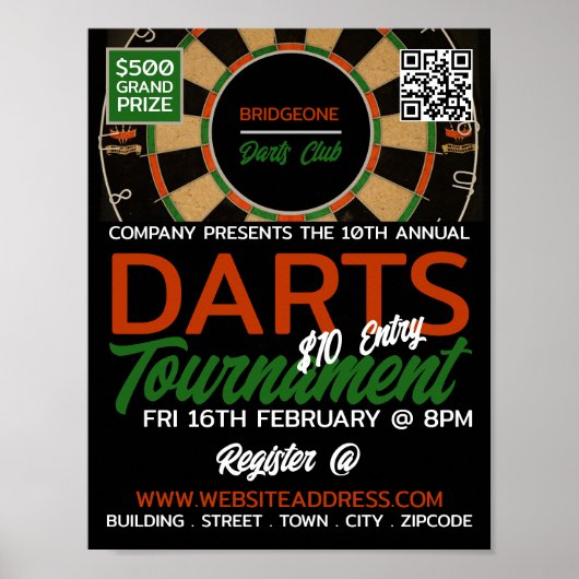 Dartboard Design, Darts Toernooi Adverteren Poster (Voorkant)