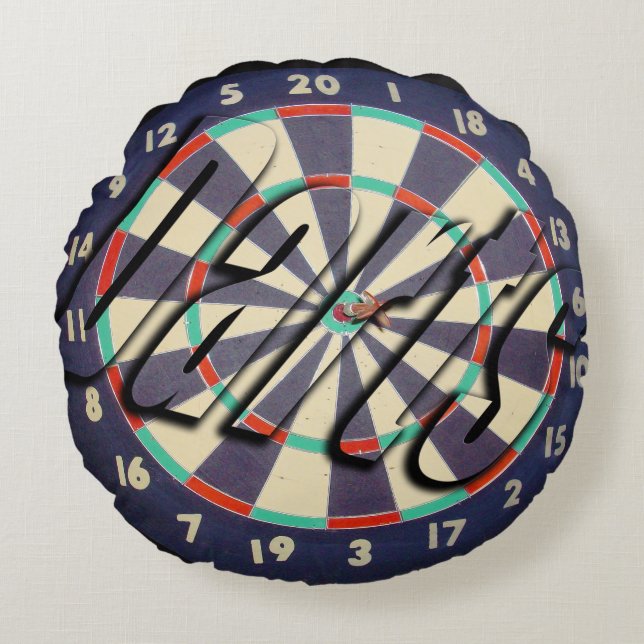 Dartboard en Darts logo, Rond Kussen (Voorkant)