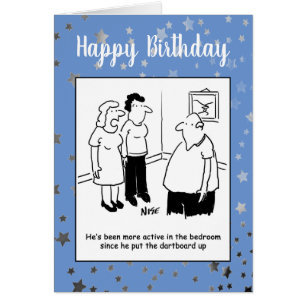 Dartboard in de slaapkamer. Funny Cartoon