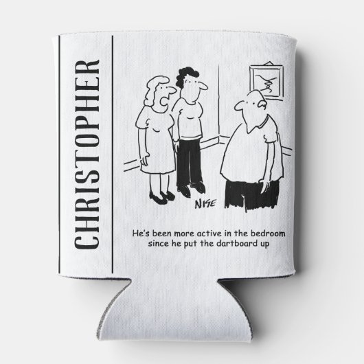 Dartboard in de slaapkamer. Funny Cartoon Blikjeskoeler (Achterkant)