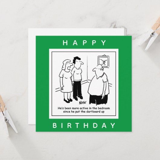 Dartboard in de slaapkamer. Funny Cartoon Kaart (Voorkant / Achterkant in situ)