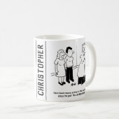 Dartboard in de slaapkamer. Funny Cartoon Koffiemok (Voorkant rechts)