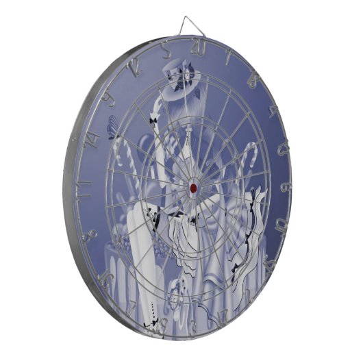 Dartboard met gehakte dame op 'Birthday Cake' Dartbord (Voorkant Links)