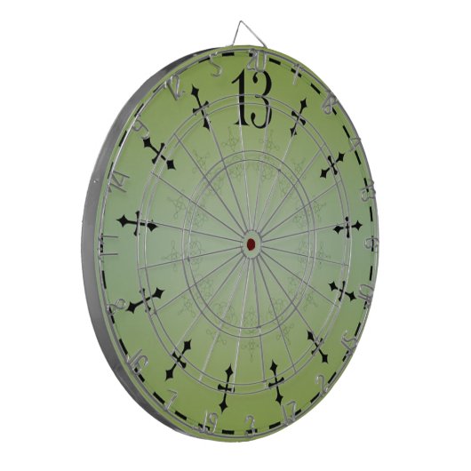 Dartboard met geprojecteerde 13e-uursklok dartbord (Voorkant Links)