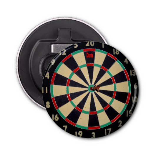Dartboard met kunstkleed in Bullseye, flesopening Button Flesopener (Voorkant)