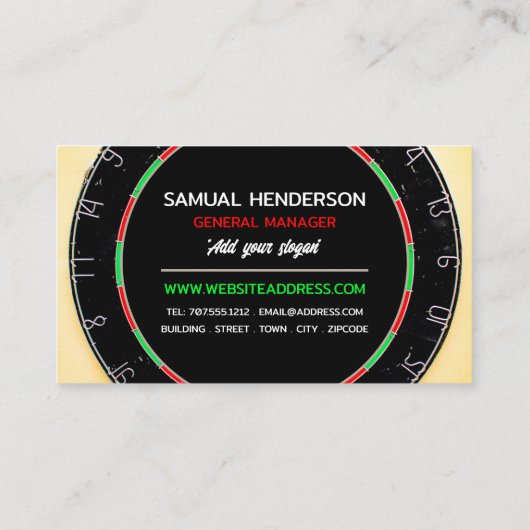 Dartboard-ontwerp in racks, Darts Club Visitekaartje (Achterkant)