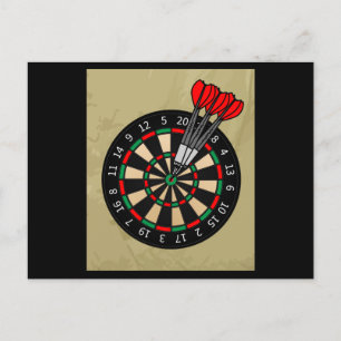Dartboard-ontwerpspeler met kunstpijlen briefkaart