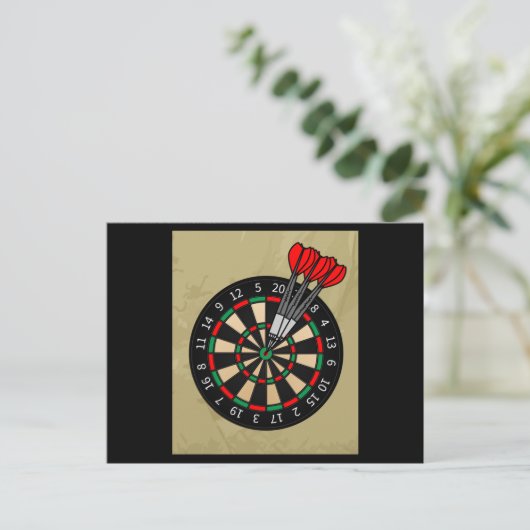 Dartboard-ontwerpspeler met kunstpijlen briefkaart (Staand voorkant)