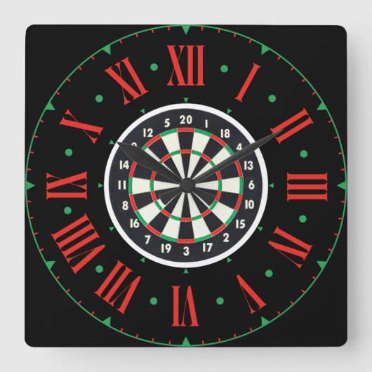 Dartboard Origineel met Roman Numerieke Vierkante Klok (Voorkant)