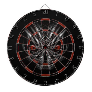 DARTBOARD SILVER GRAY FACE MET RODE OGEN DARTBORD
