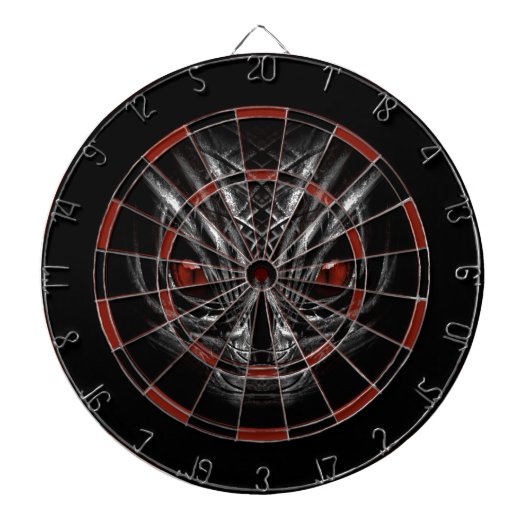 DARTBOARD SILVER GRAY FACE MET RODE OGEN DARTBORD (Voorkant)