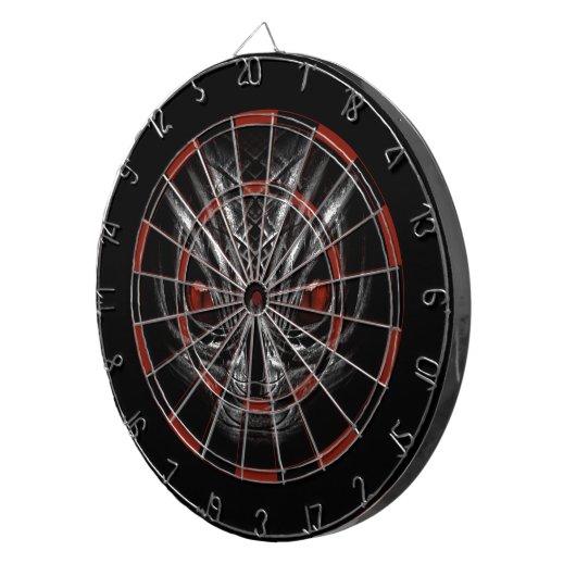 DARTBOARD SILVER GRAY FACE MET RODE OGEN DARTBORD (Voorkant Rechts)