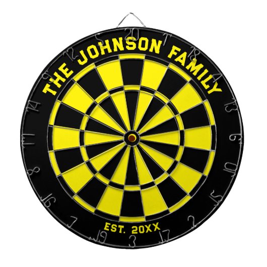 Dartboard voor zwarte en gele familie met kunstwer dartbord (Voorkant)