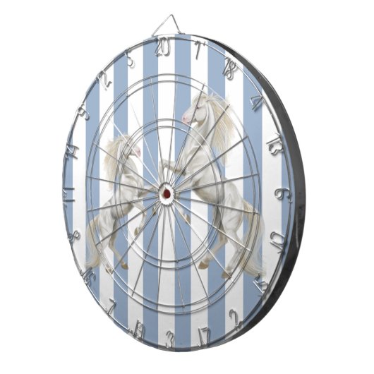 Dartbord Blauw & Wit Streep Wit Paard (Voorkant Rechts)