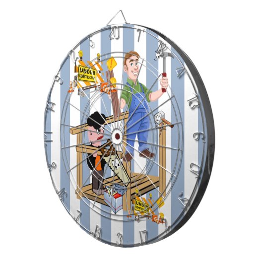 Dartbord blauw & witte streep in aanbouw (Voorkant Rechts)