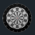 Dartbord: lichtgrijs, houtskoolgrijs en zwart dartbord<br><div class="desc">Lichtgrijs,  houtskoolgrijs en zwart gekleurd dartbord spel inclusief 6 messing darts</div>