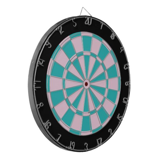 Dartbord: lichtroze, turquoise en zwart dartbord (Voorkant Links)