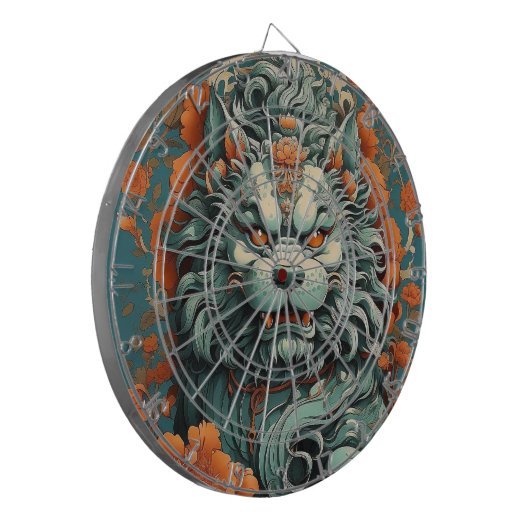 Dartbord met griepleeuw van wijsheid (Voorkant Links)