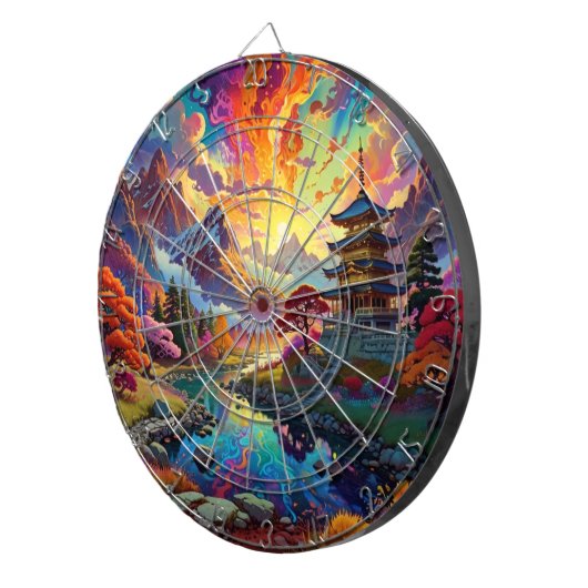 Dartbord voor pagode en gekleurd landschap (Voorkant Rechts)