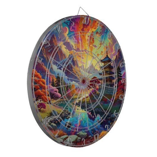 Dartbord voor pagode en gekleurd landschap (Voorkant Links)