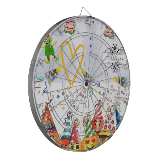 Dartbord Vrolijk Kerstfeest Gelukkige Verjaardag (Voorkant Links)