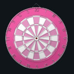 Dartbord: wit, lichtroze en donkerroze dartbord<br><div class="desc">Wit,  licht roze,  en donkerroze gekleurd dart board spel met inbegrip van 6 messing darts</div>