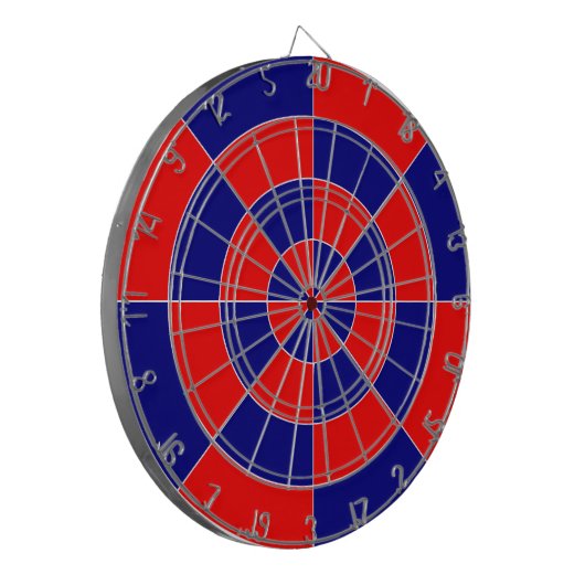 Dartborden met blauw en rood geometrisch ontwerp (Voorkant Links)