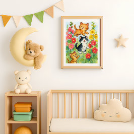 Dartelende Landkatten in Bloementuin Poster