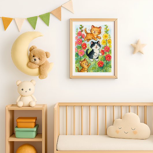 Dartelende Landkatten in Bloementuin Poster
