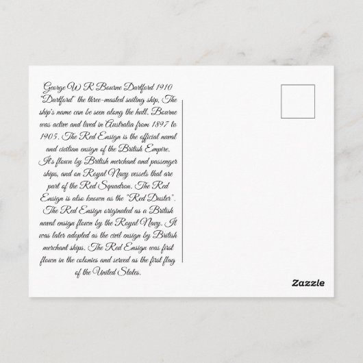 Dartford Zeilschip 1910 Briefkaart (Achterkant)