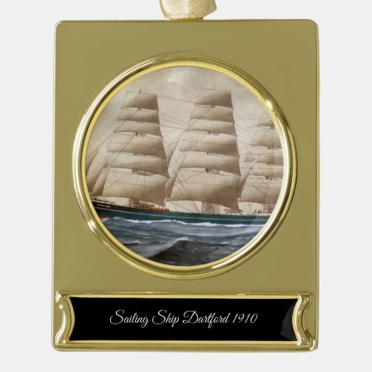 Dartford Zeilschip 1910 Verguld Banner Ornament (Voorkant)