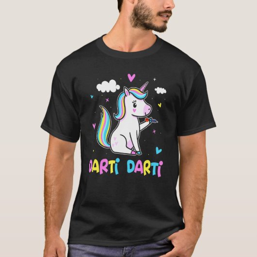 Darti Darti Schattige Eenhoorn Darts Speler Darts T-shirt (Voorkant)
