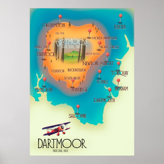 Dartmoor National Park Kaart Reisposter Poster (Voorkant)