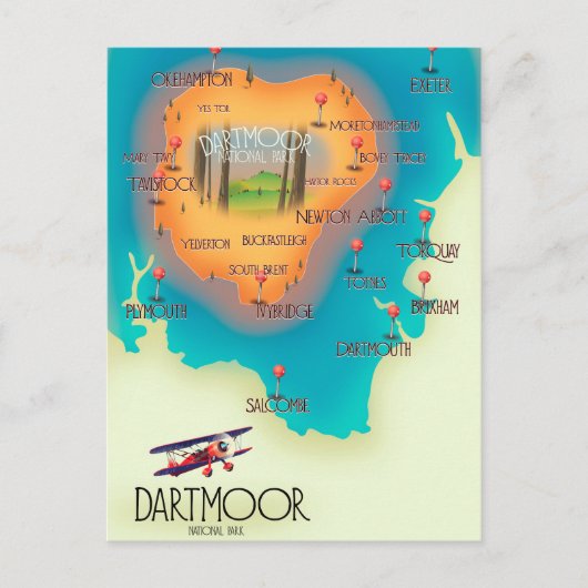 Dartmoor National Park Map Travel poster Briefkaart (Voorkant)