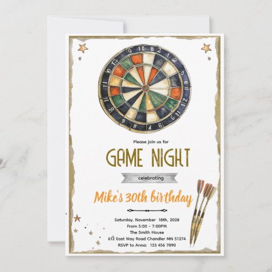 Darts Birthday party Invitation Kaart (Voorkant)