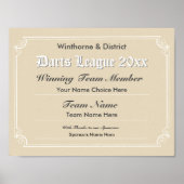 Darts Competition Certificate Poster (Voorkant)